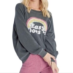 WILDFOX Charcoal Graphic Spring Sweatshirt Rainbow "Easy Does It" NWT Oversized
